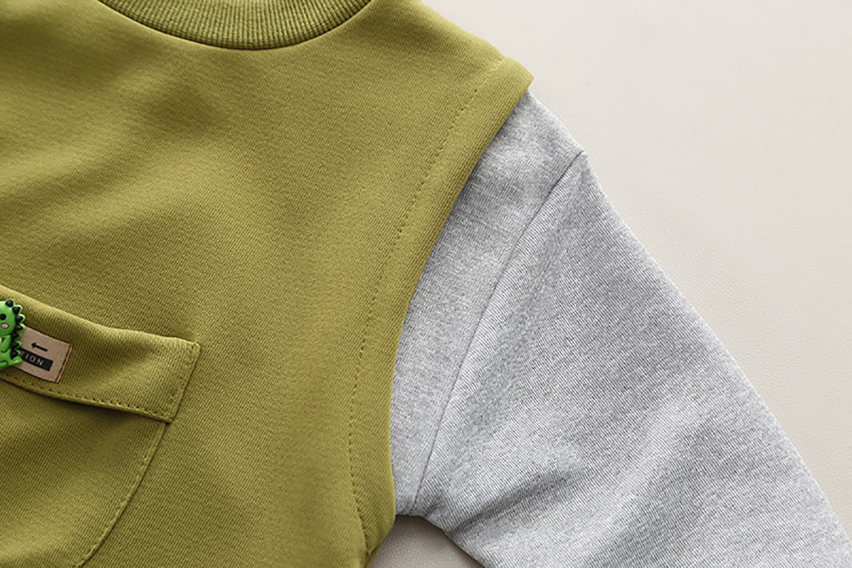 Boys Green & Grey Colourblocked T-shirt with Trousers