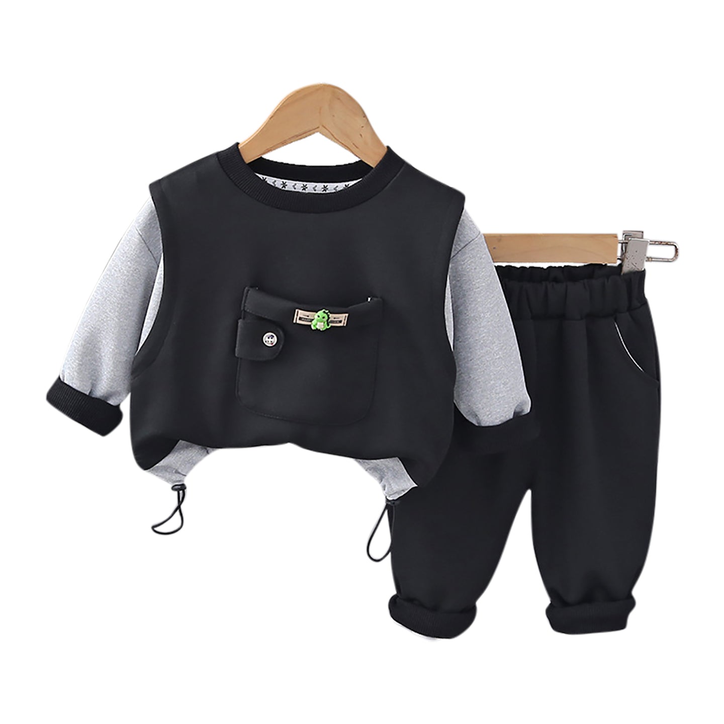 Boys Black & Grey Colourblocked Top with Trousers