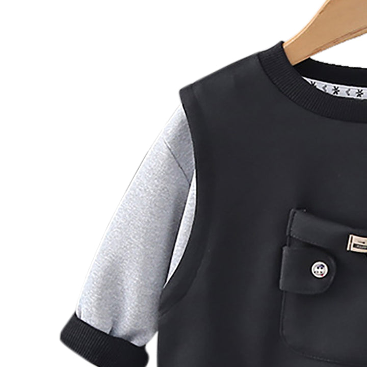 Boys Black & Grey Colourblocked Top with Trousers