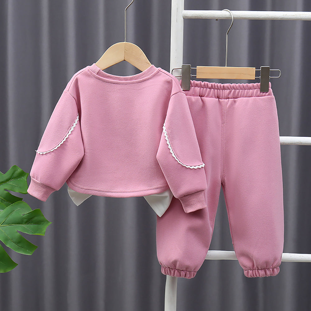 Girls Printed Round Neck Sweatshirt With Jogger