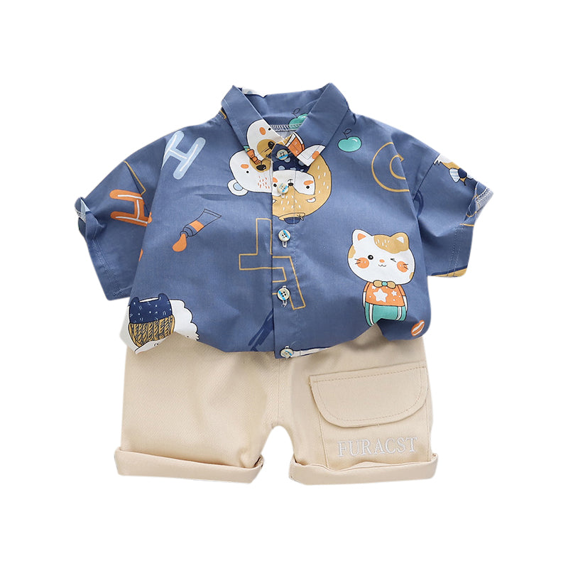 Boys Printed Pure Cotton Shirt with Shorts