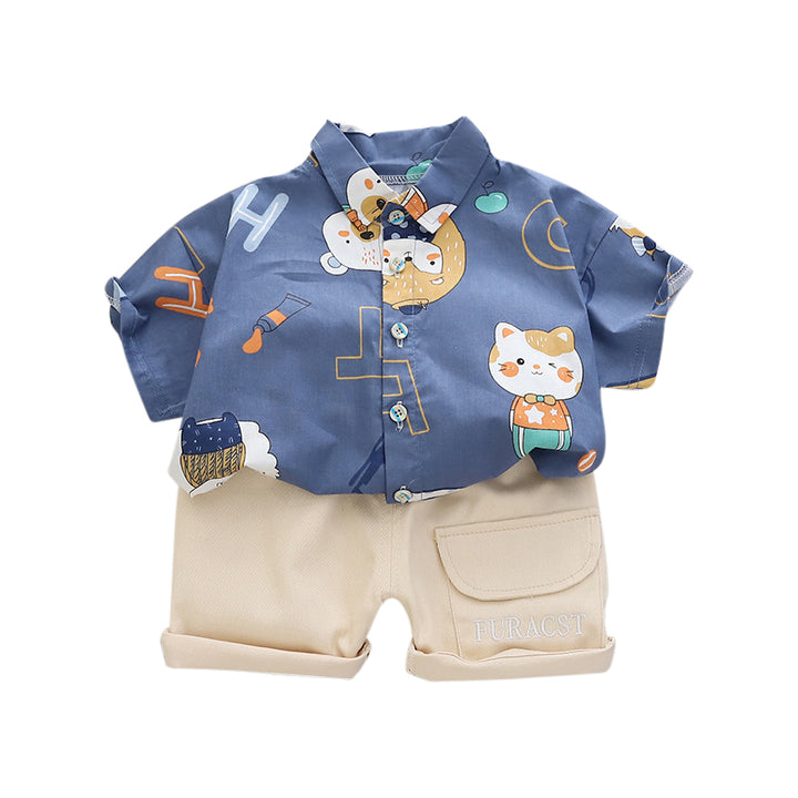 Boys Printed Pure Cotton Shirt with Shorts