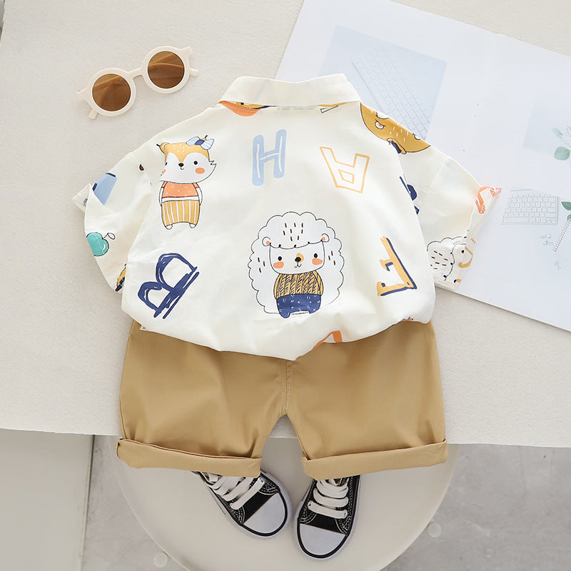 Boys Printed Pure Cotton Shirt with Shorts