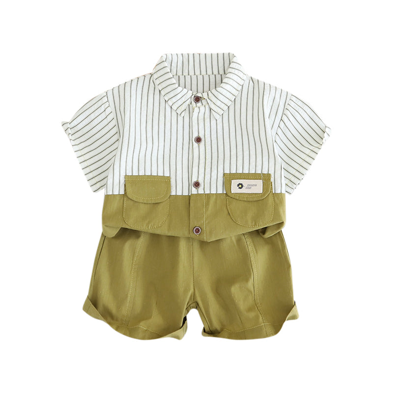 Boys Green & White Striped T-shirt & Shorts
