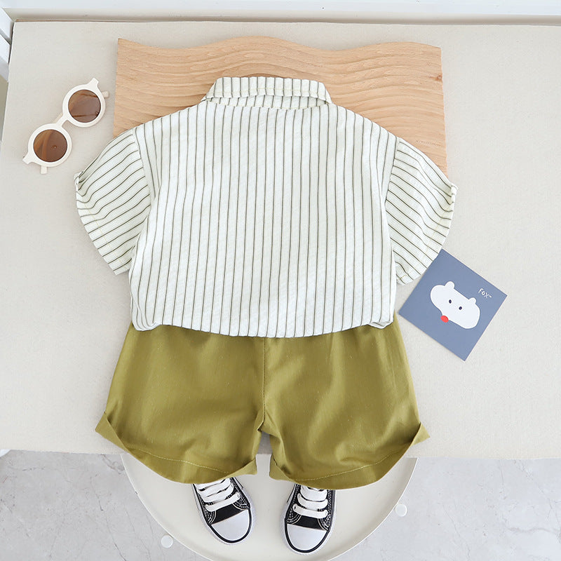 Boys Green & White Striped T-shirt & Shorts