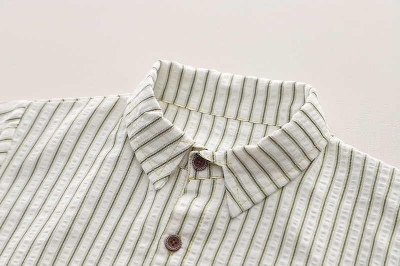 Boys Green & White Striped T-shirt & Shorts