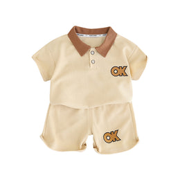 Boys Printed Polo Collar Pure Cotton T-shirt with Shorts