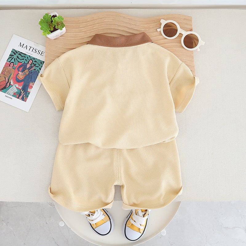 Boys Printed Polo Collar Pure Cotton T-shirt with Shorts