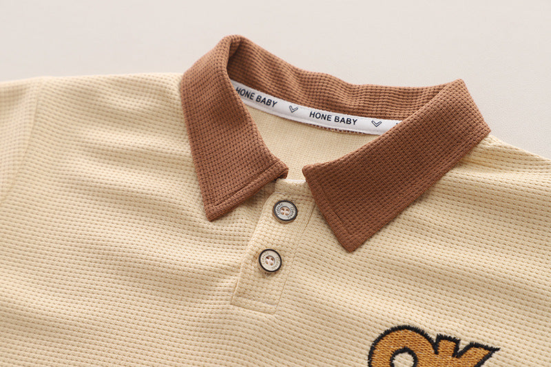 Boys Printed Polo Collar Pure Cotton T-shirt with Shorts