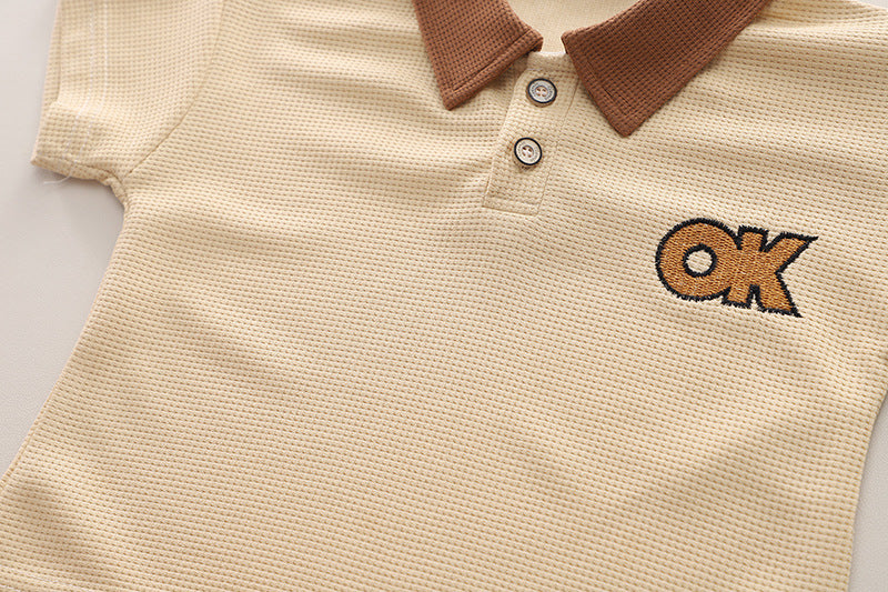 Boys Printed Polo Collar Pure Cotton T-shirt with Shorts