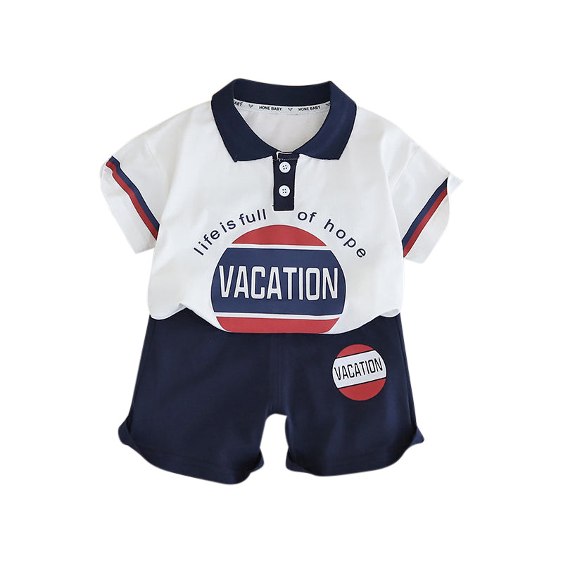 Boys Printed Polo Collar Pure Cotton T-shirt with Shorts