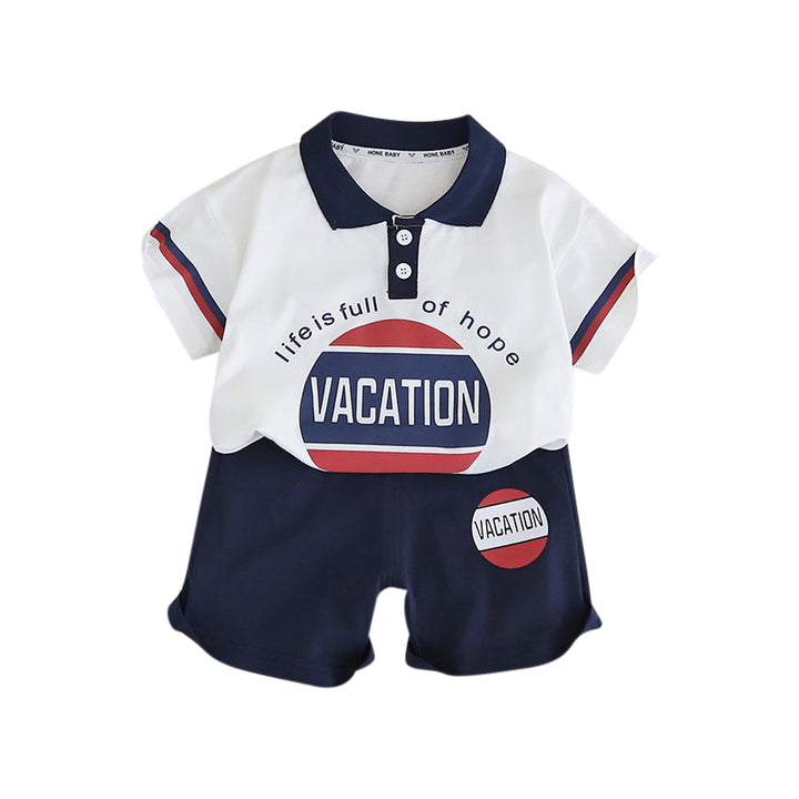 Boys Printed Polo Collar Pure Cotton T-shirt with Shorts
