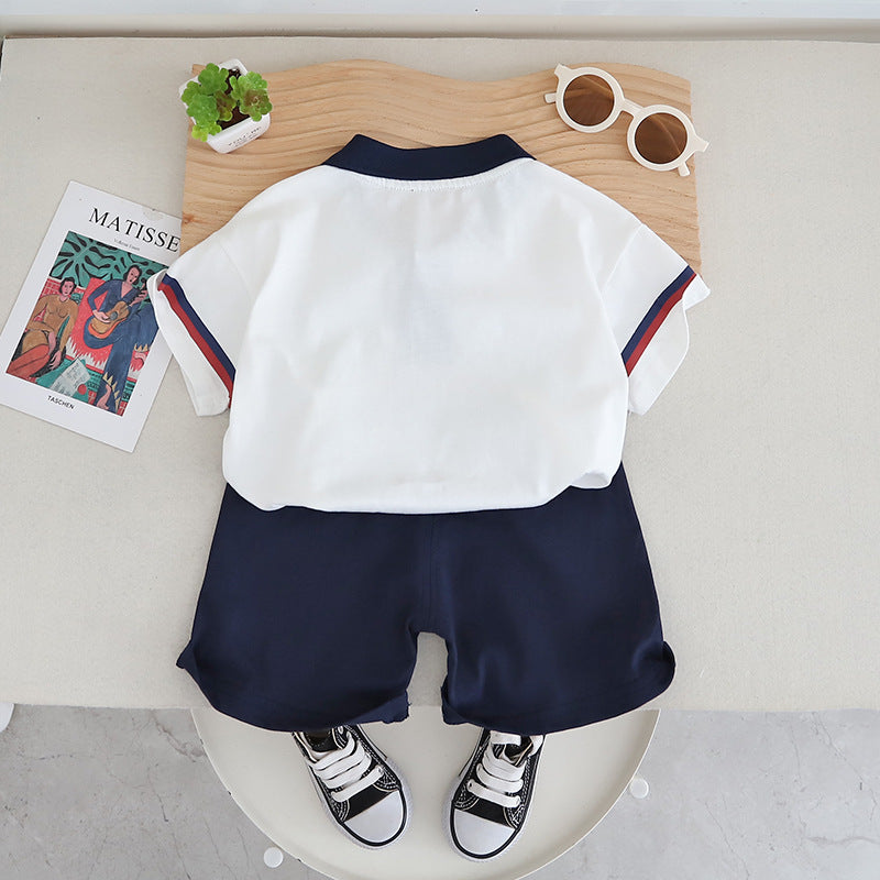 Boys Printed Polo Collar Pure Cotton T-shirt with Shorts