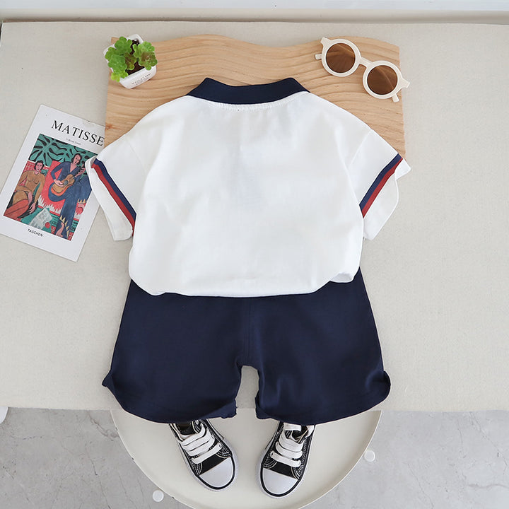 Boys Printed Polo Collar Pure Cotton T-shirt with Shorts