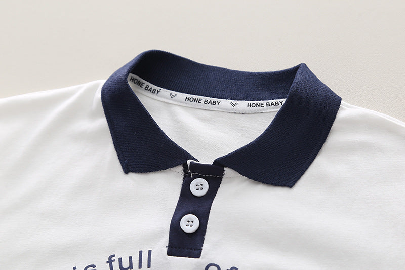 Boys Printed Polo Collar Pure Cotton T-shirt with Shorts