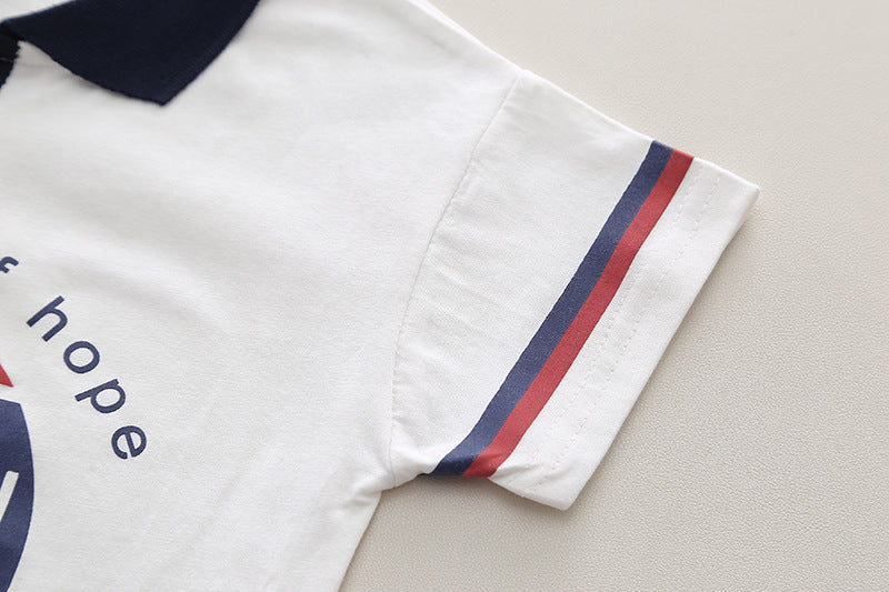 Boys Printed Polo Collar Pure Cotton T-shirt with Shorts