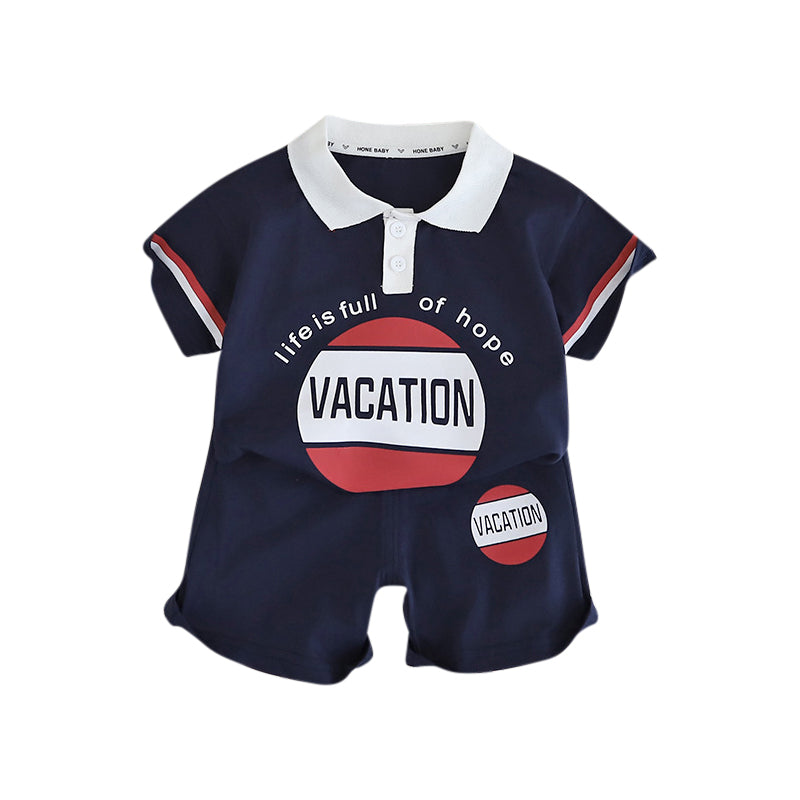 Boys Printed Polo Collar Pure Cotton T-shirt with Shorts
