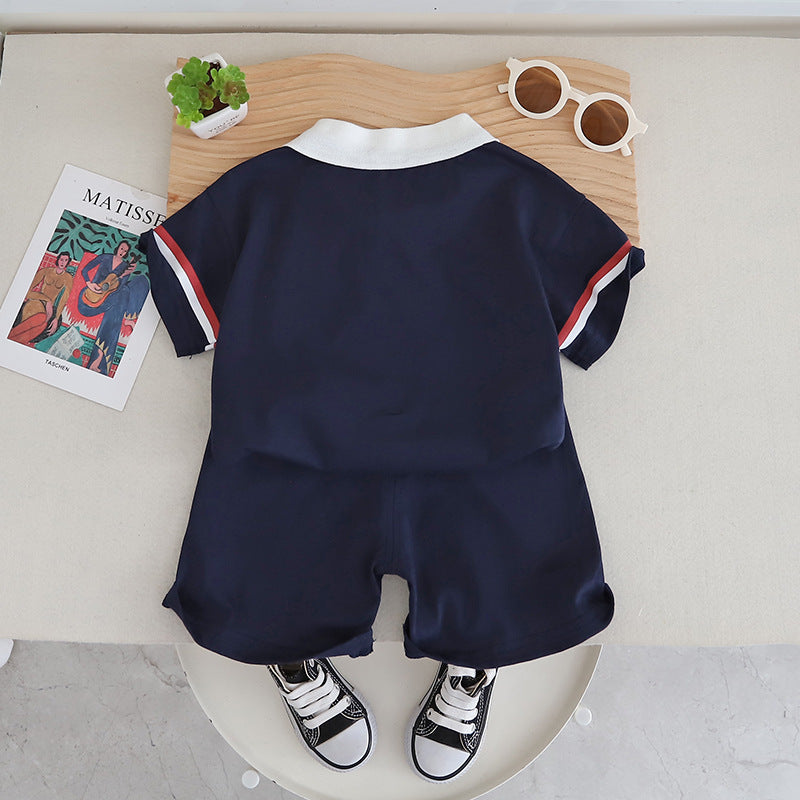 Boys Printed Polo Collar Pure Cotton T-shirt with Shorts