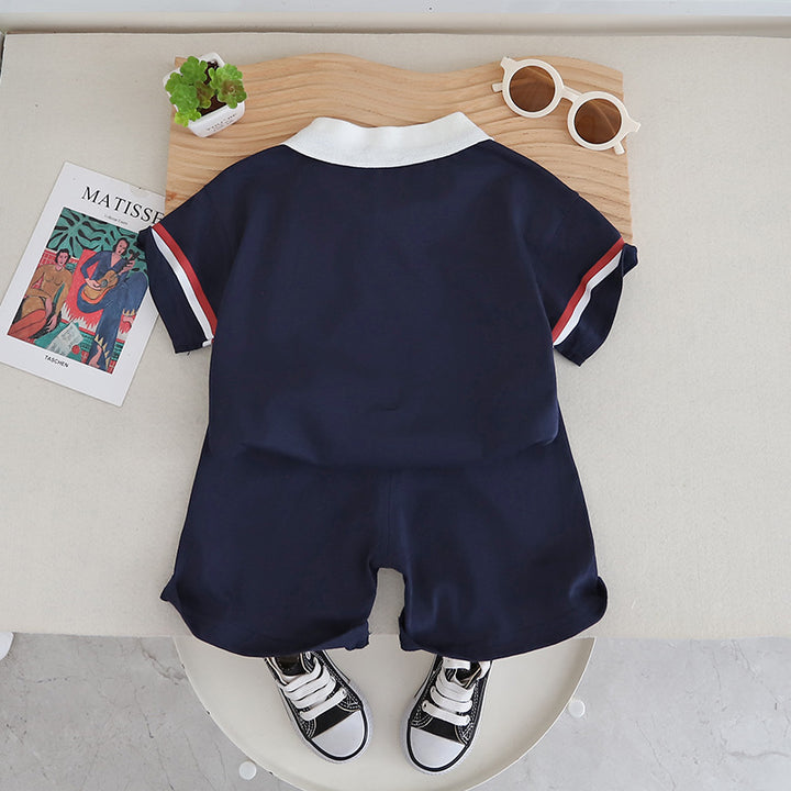 Boys Printed Polo Collar Pure Cotton T-shirt with Shorts
