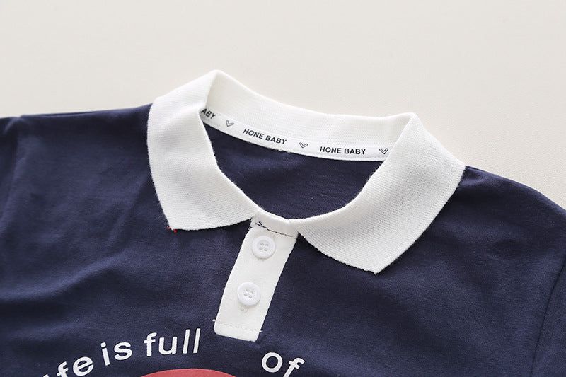 Boys Printed Polo Collar Pure Cotton T-shirt with Shorts