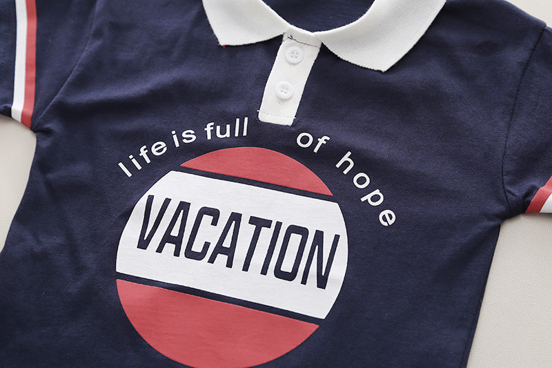 Boys Printed Polo Collar Pure Cotton T-shirt with Shorts