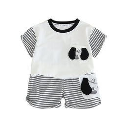 Boys White & Black Striped Shirt with Shorts
