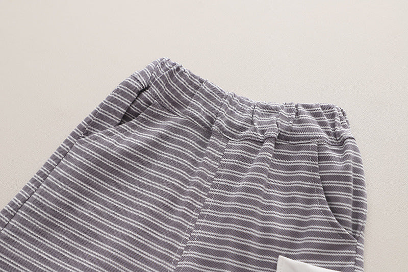 Boys White & Black Striped Shirt with Shorts
