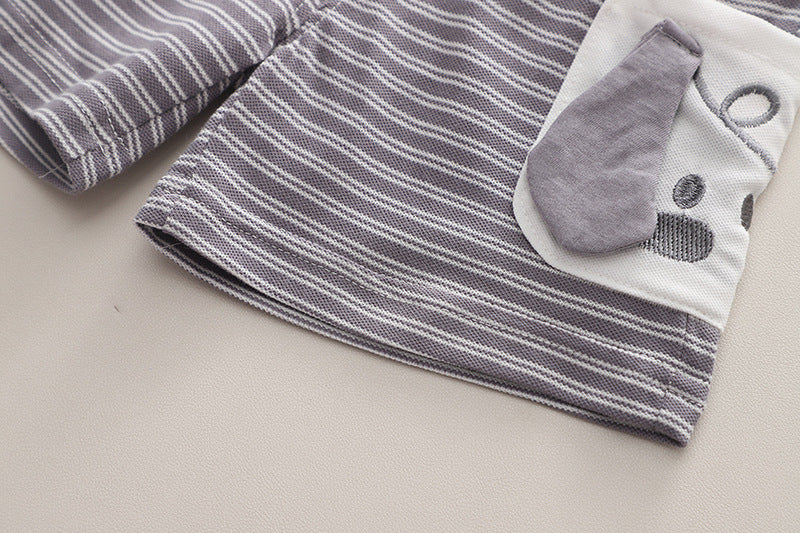 Boys White & Black Striped Shirt with Shorts