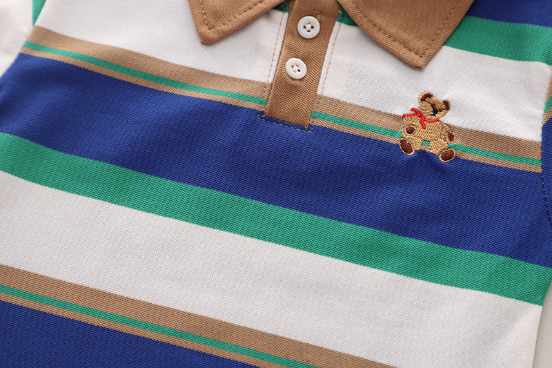 Boys Striped Polo Collar Pure Cotton T-shirt with Shorts