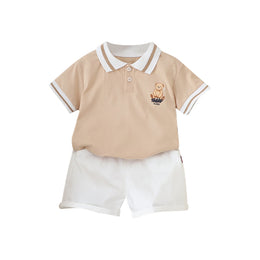 Boys Polo Collar Pure Cotton T-shirt with Shorts