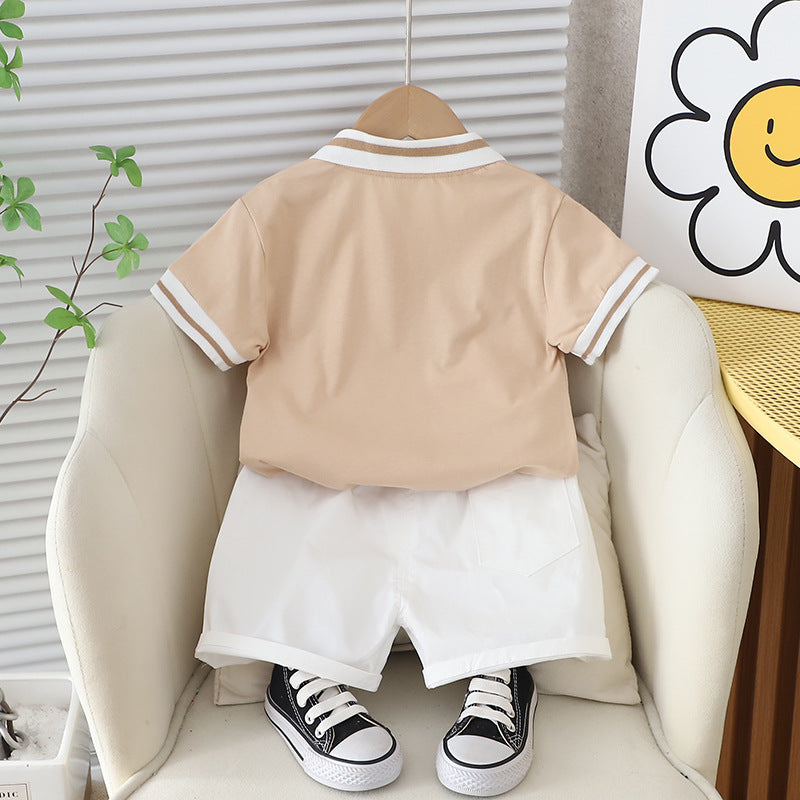 Boys Polo Collar Pure Cotton T-shirt with Shorts