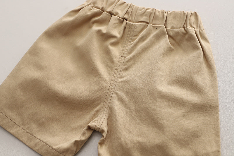 Boys Khaki Colour & White Conversational Printed Shirt with Shorts