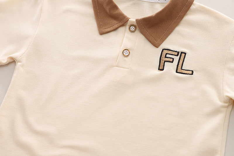 Boys Beige & Brown Polo Collar T-shirt & Shorts