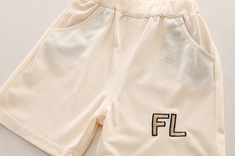 Boys Beige & Brown Polo Collar T-shirt & Shorts