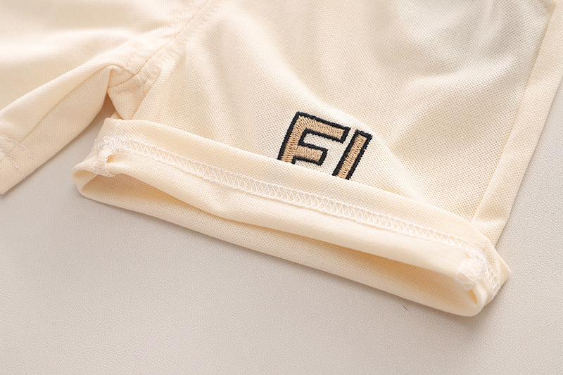 Boys Beige & Brown Polo Collar T-shirt & Shorts