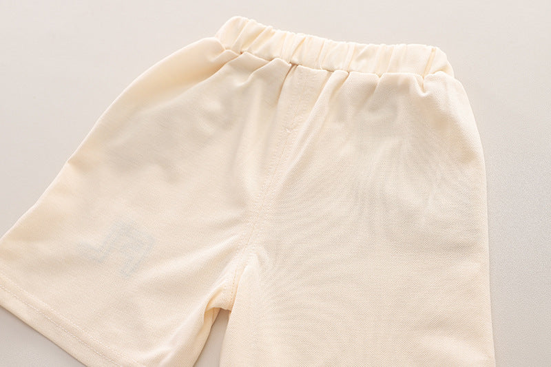 Boys Beige & Brown Polo Collar T-shirt & Shorts