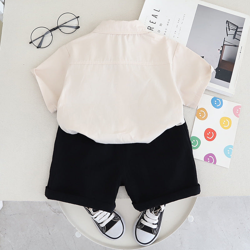 Boys White & Black Printed Shirt with Shorts