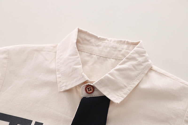 Boys White & Black Printed Shirt with Shorts