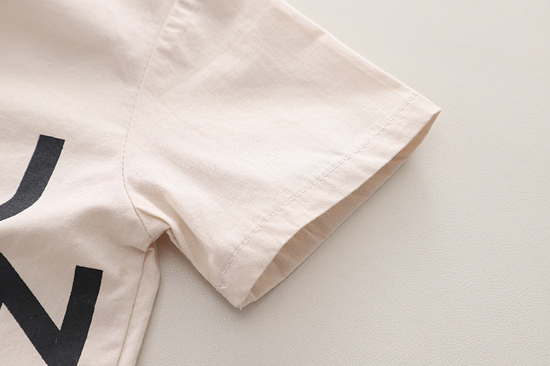 Boys White & Black Printed Shirt with Shorts