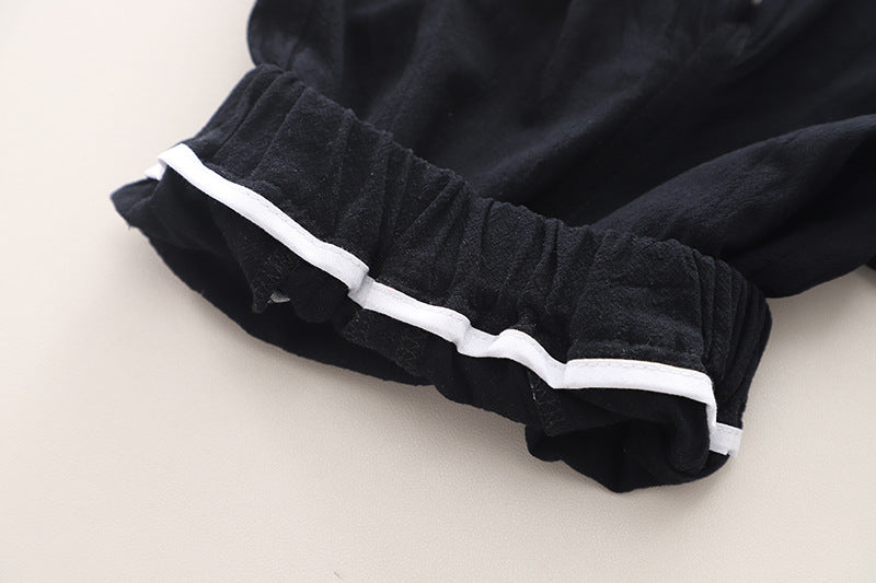 Boys White & Black Printed Shirt with Shorts