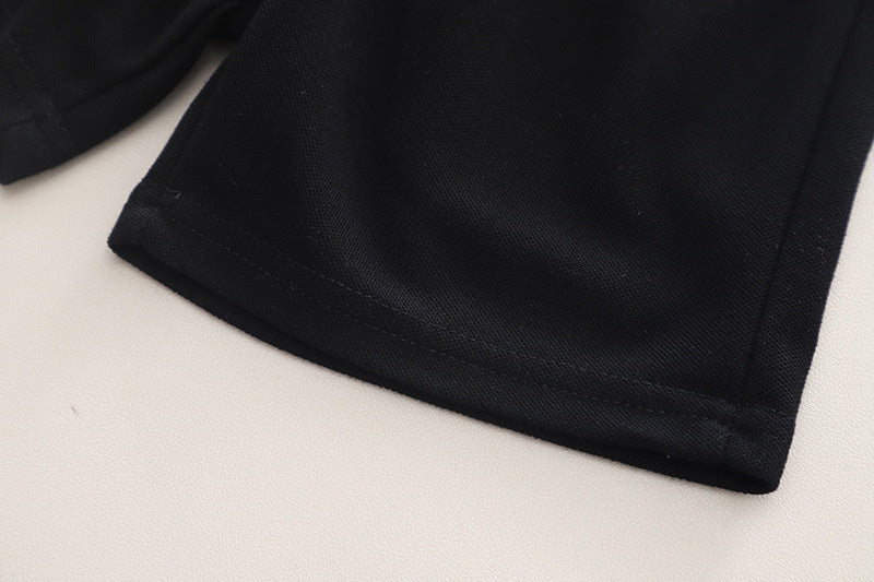 Boys Black & White Printed Polo Collar T-shirt with Shorts