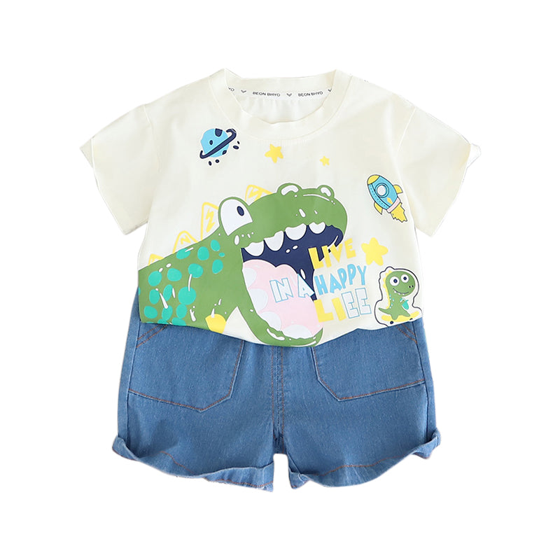 Boys Printed Round Neck T-shirt with Shorts
