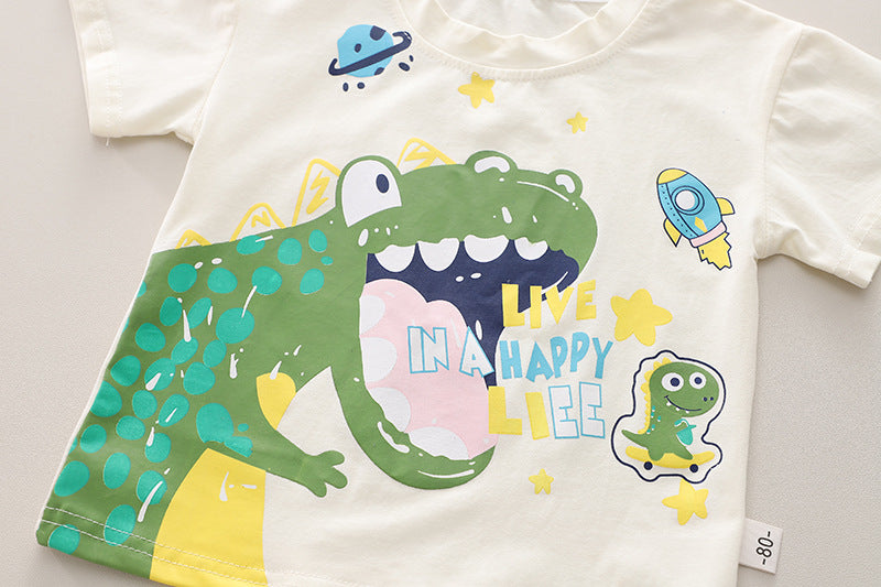 Boys Printed Round Neck T-shirt with Shorts