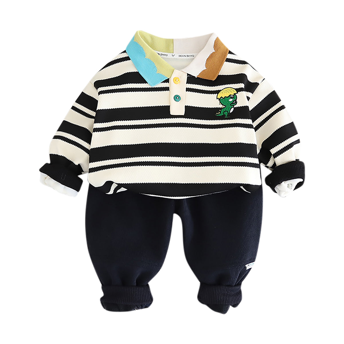 Boys Striped Polo Collar Long Sleeves Sweatshirt With Jogger