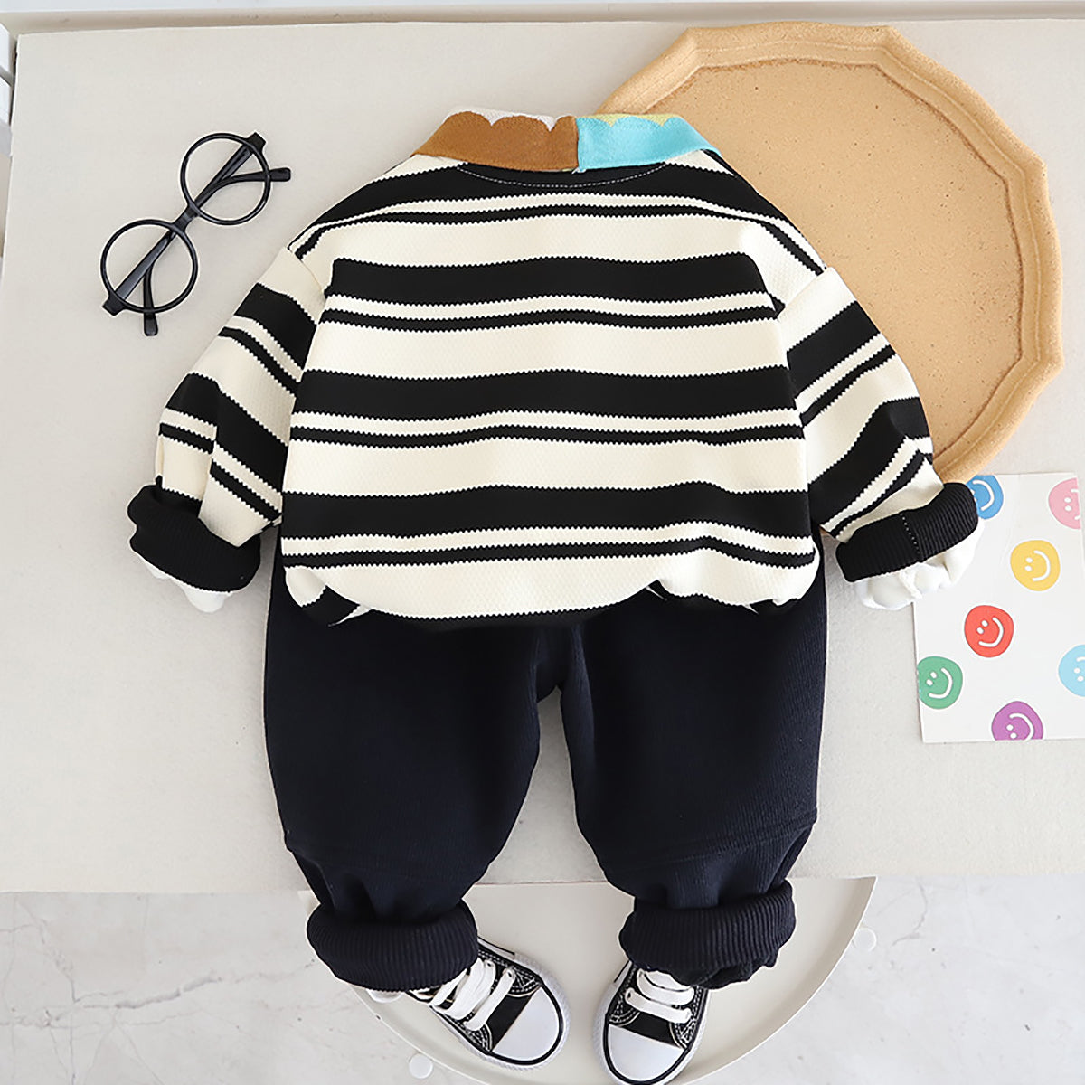 Boys Striped Polo Collar Long Sleeves Sweatshirt With Jogger