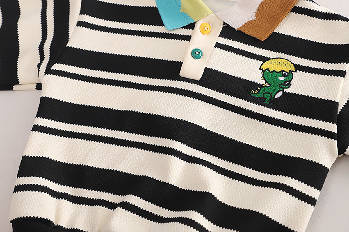 Boys Striped Polo Collar Long Sleeves Sweatshirt With Jogger
