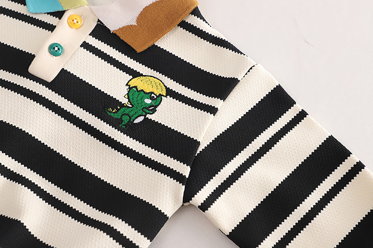 Boys Striped Polo Collar Long Sleeves Sweatshirt With Jogger