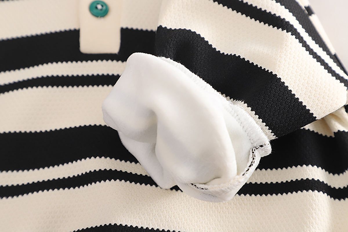 Boys Striped Polo Collar Long Sleeves Sweatshirt With Jogger
