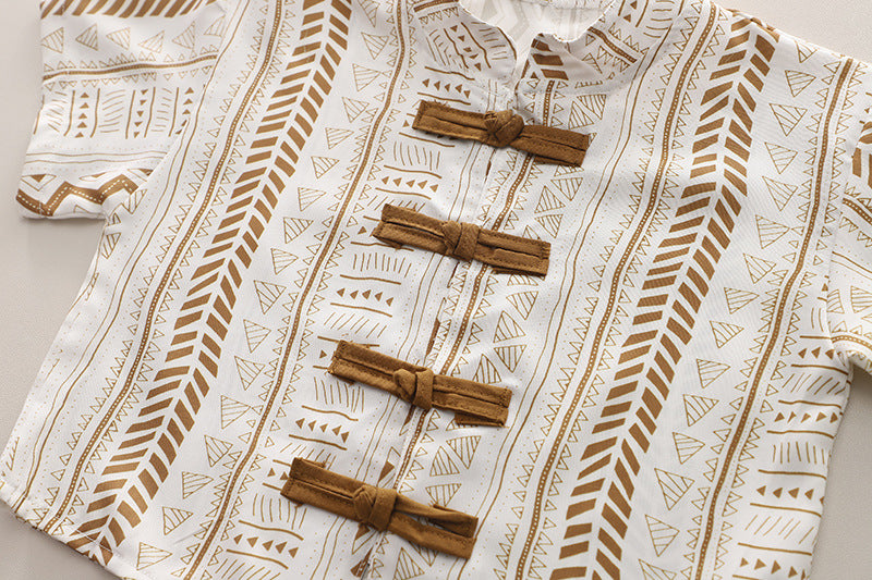 Boys Printed Mandarin Collar Shirt with Shorts