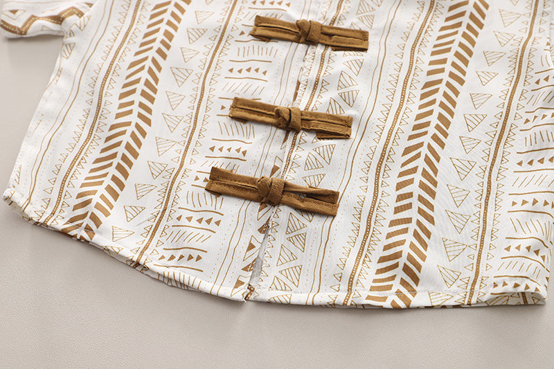 Boys Printed Mandarin Collar Shirt with Shorts